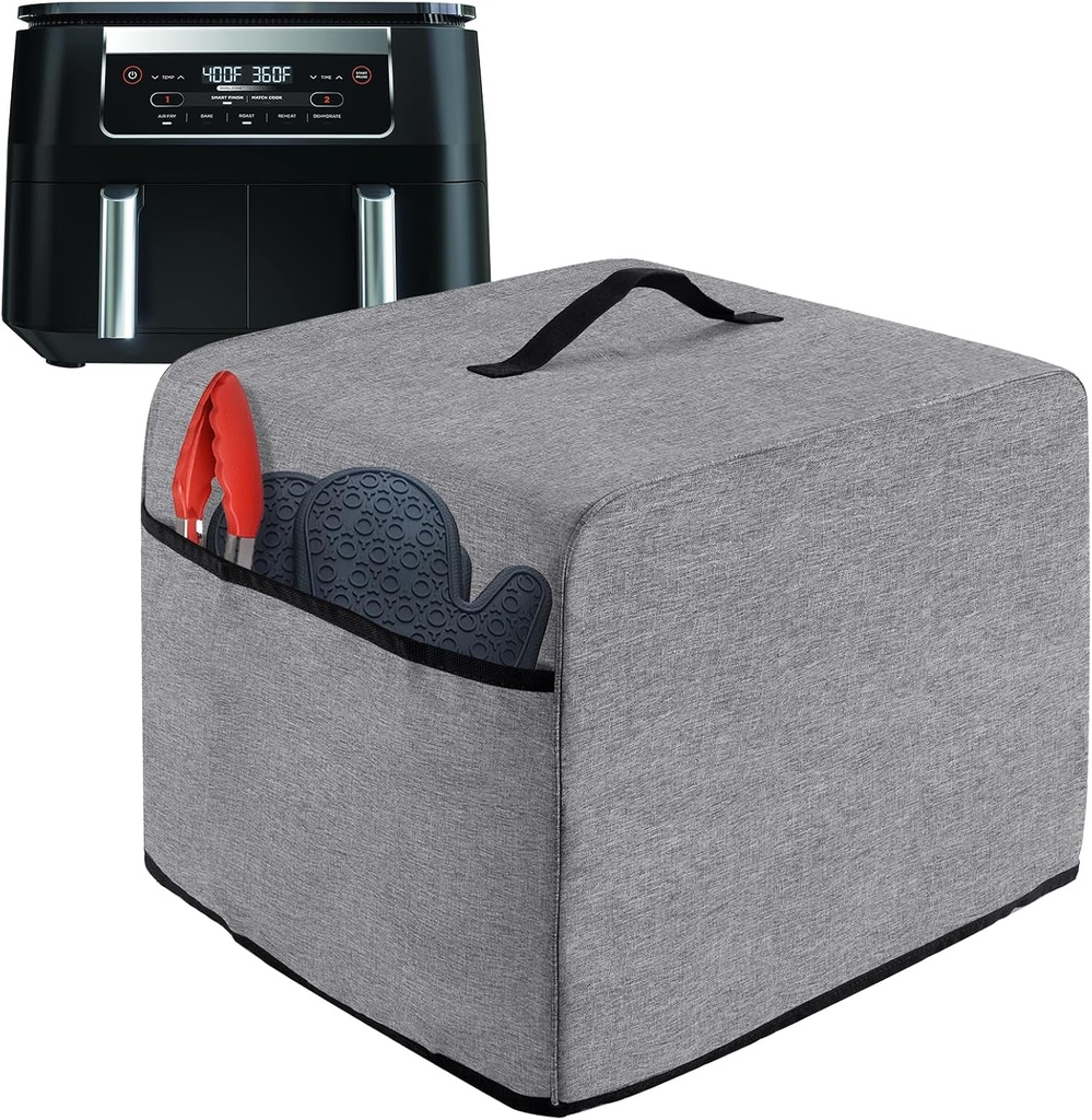 Air Fryer Cover for Ninja Dual Basket Air Fryer, Heavy Duty Heat-Resistant Dust Cover for Ninja DZ201 Foodi 8 Quart 2 Basket Dual Zone Air Fryer, 15.7×14.11×12.5Inches