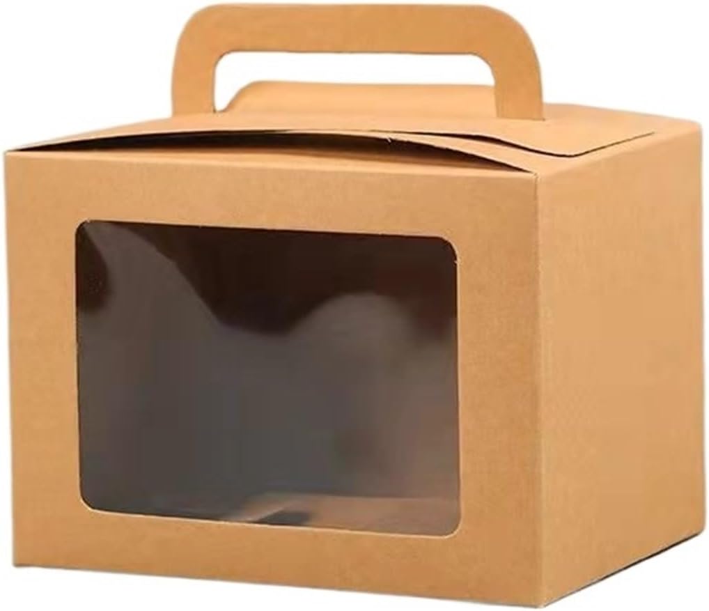 Cake Box 10/20 Pcs Portable Cake Box With Clear Window Baking Pastry Food Takeaway For Wedding Party(Dark Khaki,20PCS,7x7x10cm)