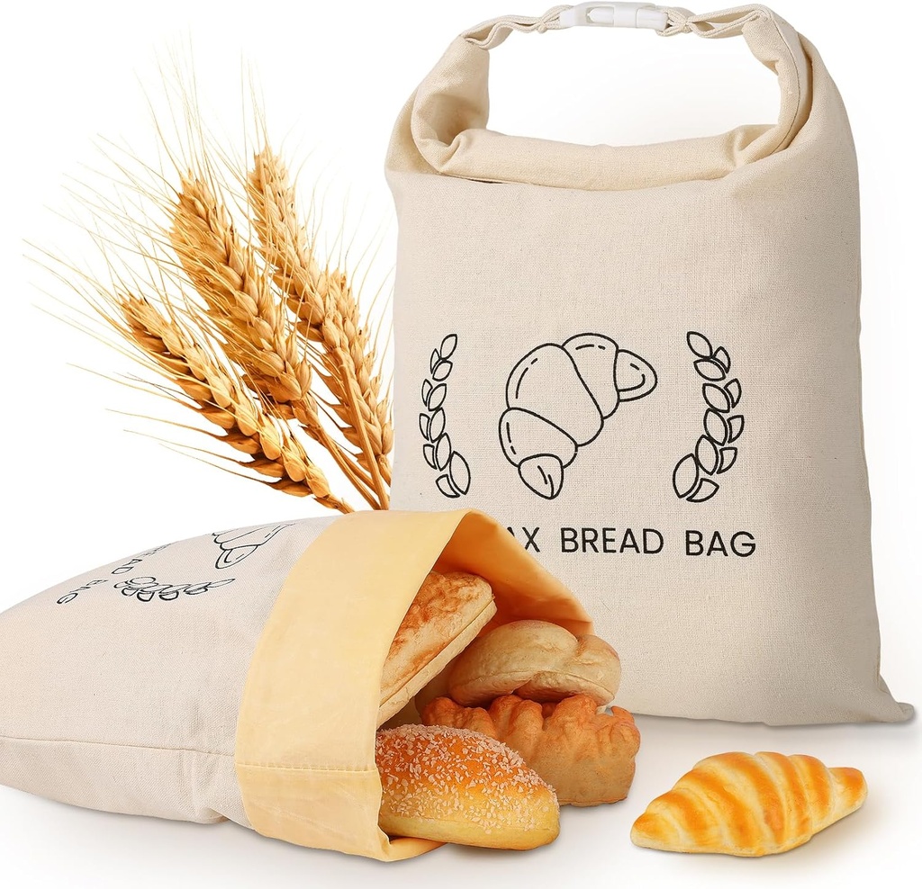 2 Pack Reusable Beeswax Bread Bag for Homemade, Sourdough Bread bags, Reusable Linen Bags Storage for Baking Supplies,17"×12",XL