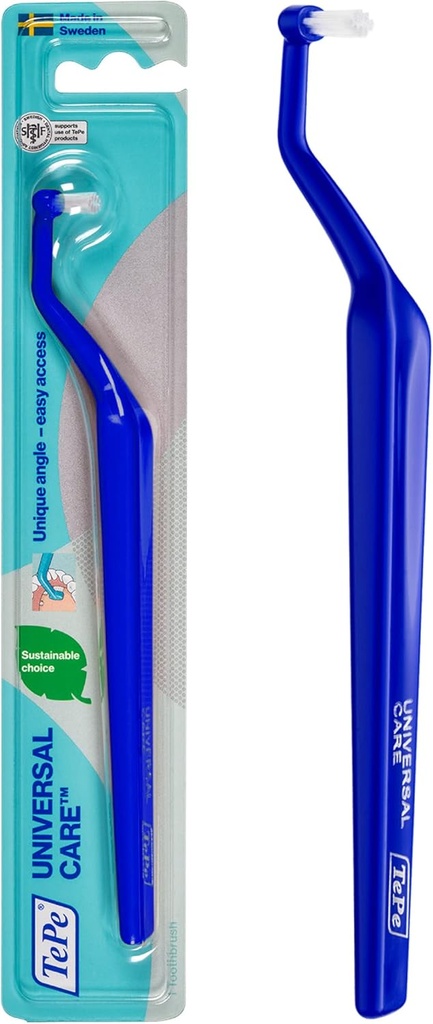 TePe Universal Care Angled Soft-Bristle Toothbrush, Small-Head Orthodontic Toothbrush