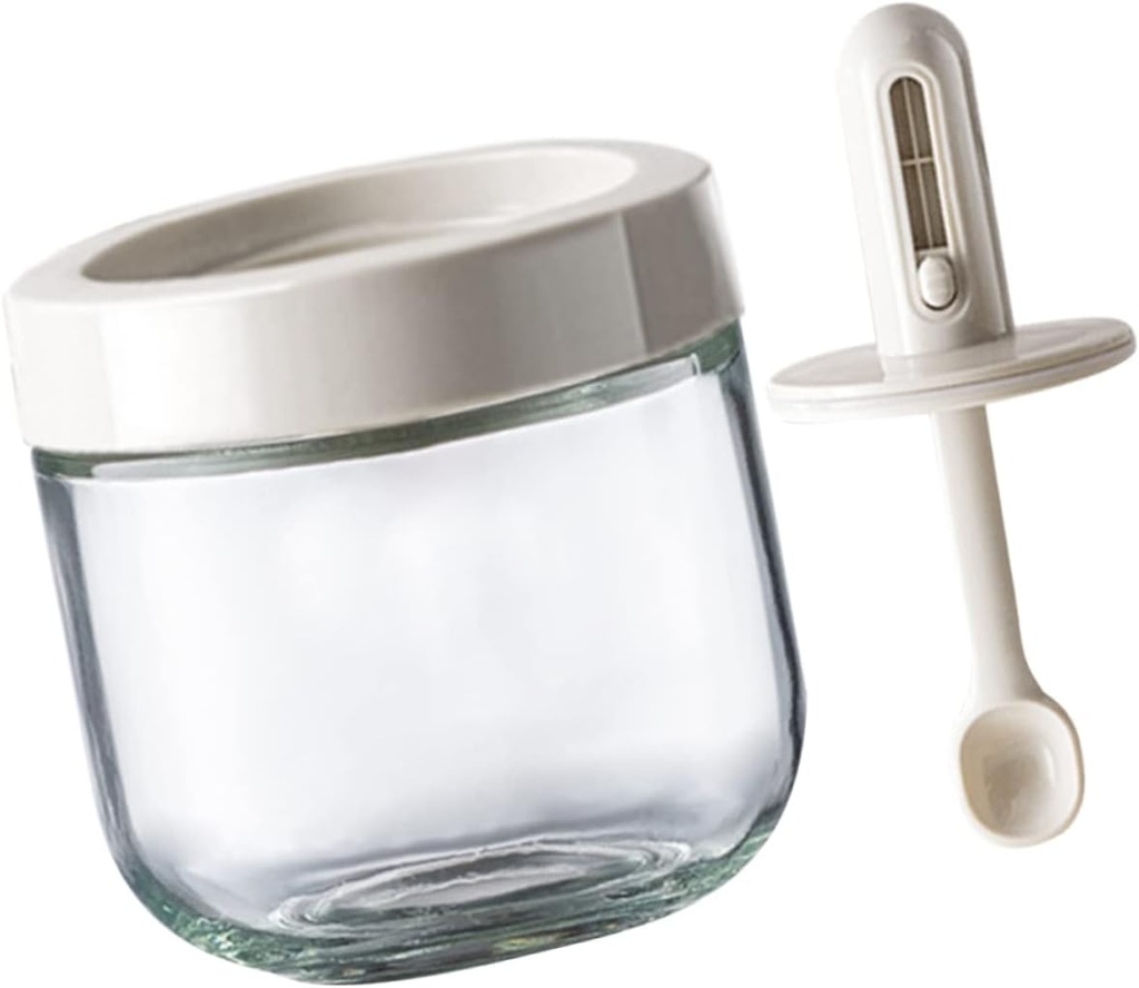VICASKY Airtight Spice Storage Canister with Spoon Glass Seasoning Dispenser Jar for Kitchen Condiments Salt Sugar Pepper Leakproof Container with Lid Wide Use for Cooking and Baking