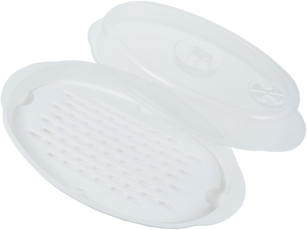 1pc Microwave Oven Steamer with Cover Circular Steamer Plate for Cooking Fish and Food Vent Design for Steam Release for Home Use and Refrigeration