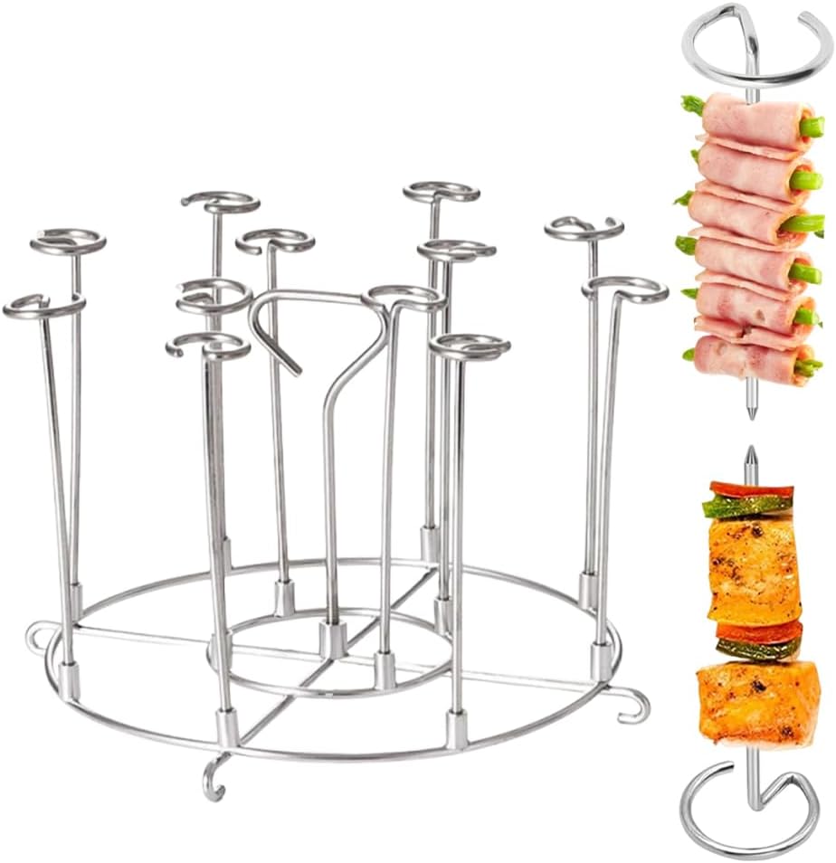 Vertical Kebab Skewer Stand,Stainless Steel Removable Hanging Oven Skewers Rack,Vertical Skewer for Fruit & Meat,Air Fryer BBQ Accessories,12 Skewers