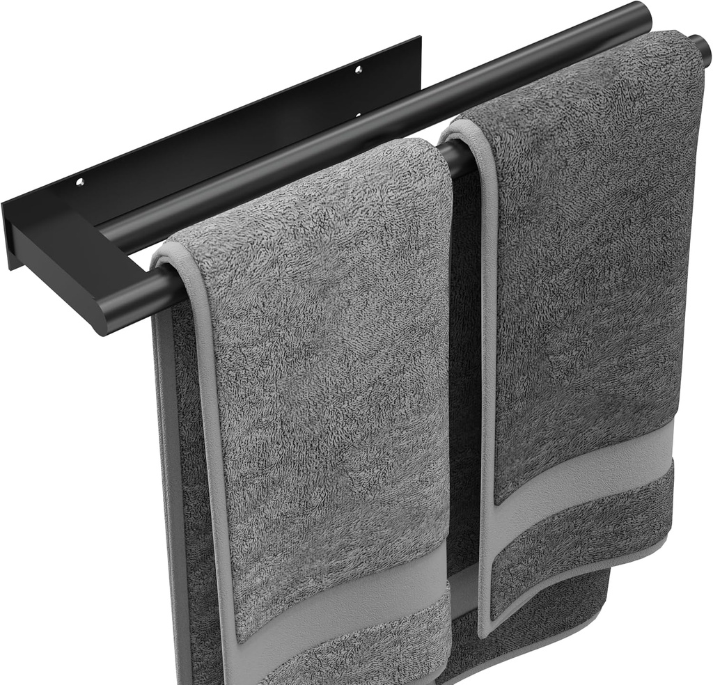 15inch Self Adhesive Hand Towel Holder/Towel Bar, Stainless Steel Rustproof Stick on Wall Rack for Bathroom/Kitchen Space-Saving, Square Adhesive and Screwed Wall Mounted for RV(Matte Black)