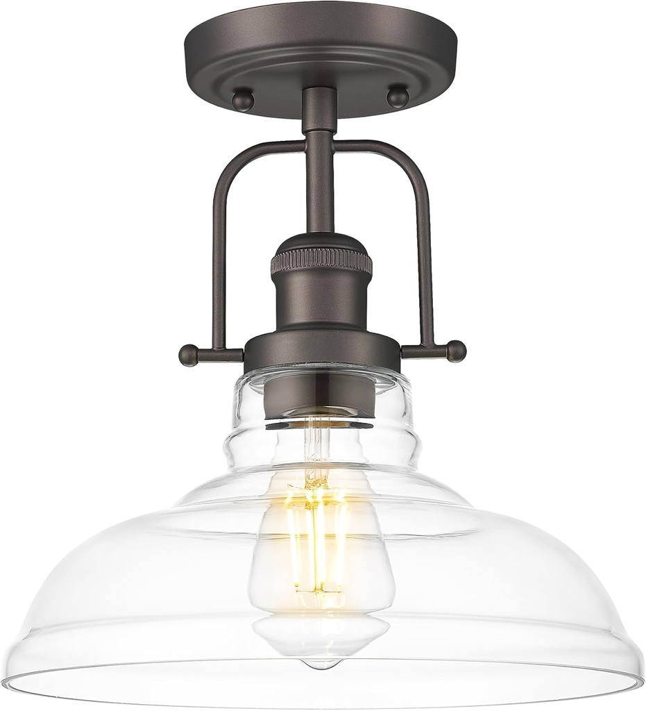 FEMILA Flush Mount Ceiling Light Fixture, 11" Farmhouse Semi Flush Kitchen & Bedroom Ceiling Light, Oil Rubbed Bronze with Clear Glass Shade, Rustic Industrial Lighting, 4FY09-F ORB