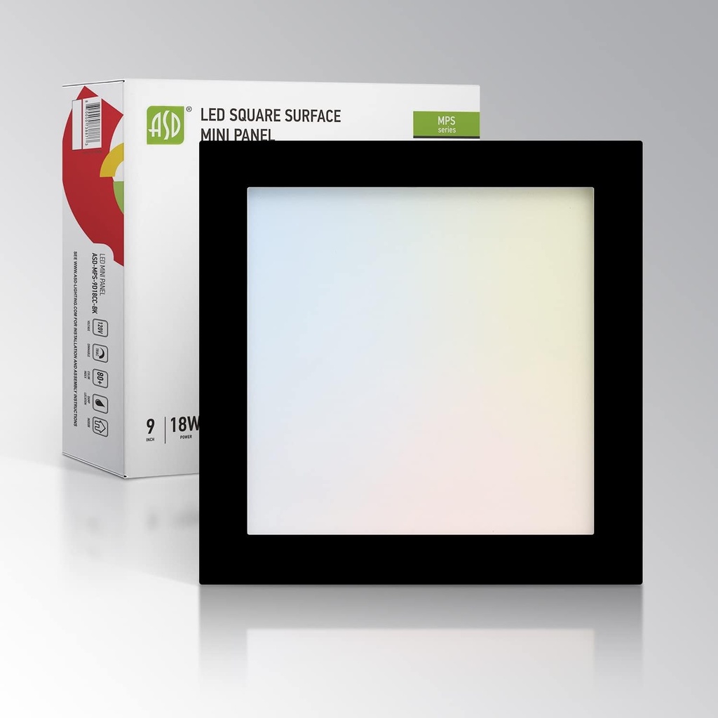 ASD LED 9" Square Flush Mount Light | 18W 1270LM 3000-5000K 120V | 3CCT, Dimmable, Ultra Slim, ETL Listed | Thin Surface Lamp, Bedroom Ceiling Lighting | Black