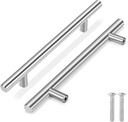 Flexzion 10 Pack Kitchen Cabinet Handles Silver Drawer Pulls 8 inch, 5 inch Hole Center, Stainless Steel T Bar with Satin Brushed Nickel, Hardware for Kitchen Cupboard Door Bathroom Furniture