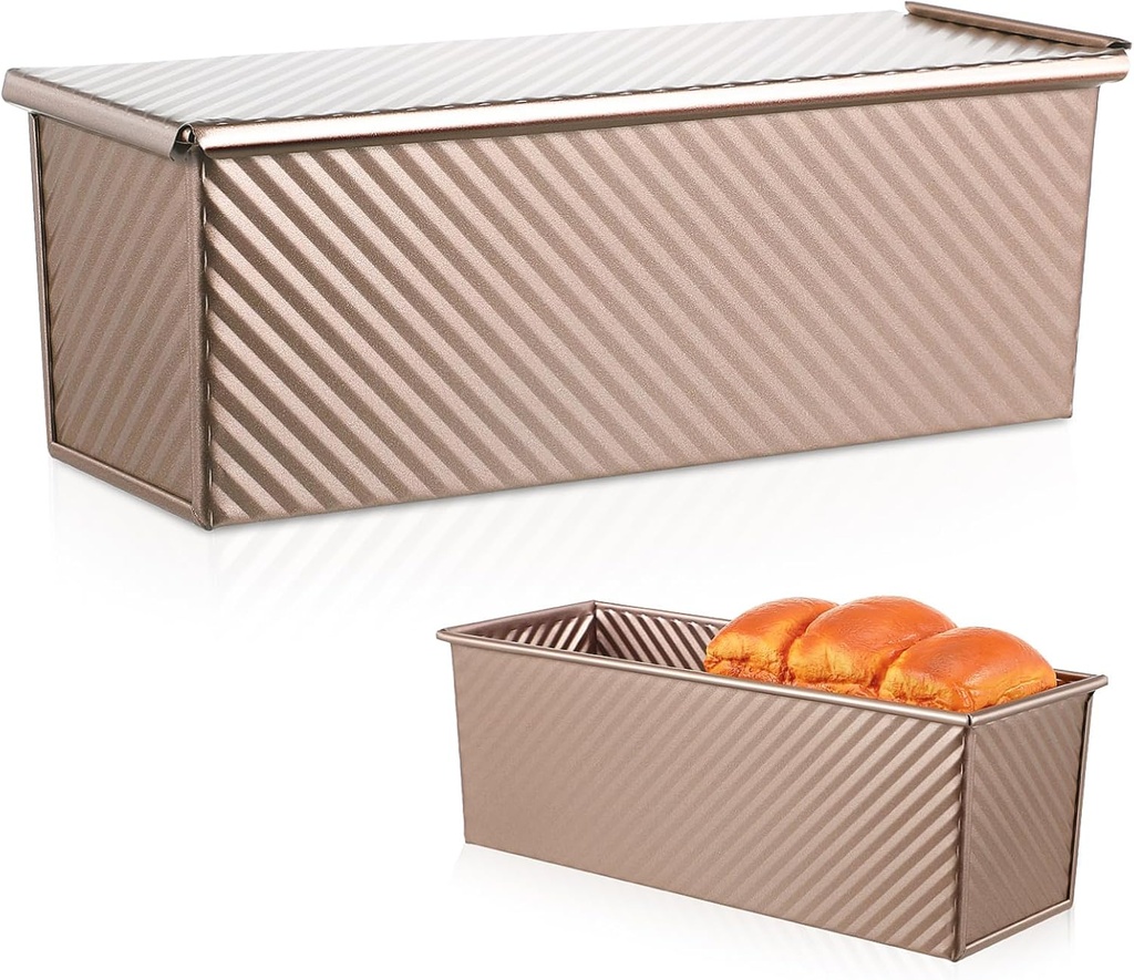 Healifty Vintage Bread Box Heavy Duty Rectangular Loaf Pan for Baking Non-stick Lid Corrugated Toast Storage Container