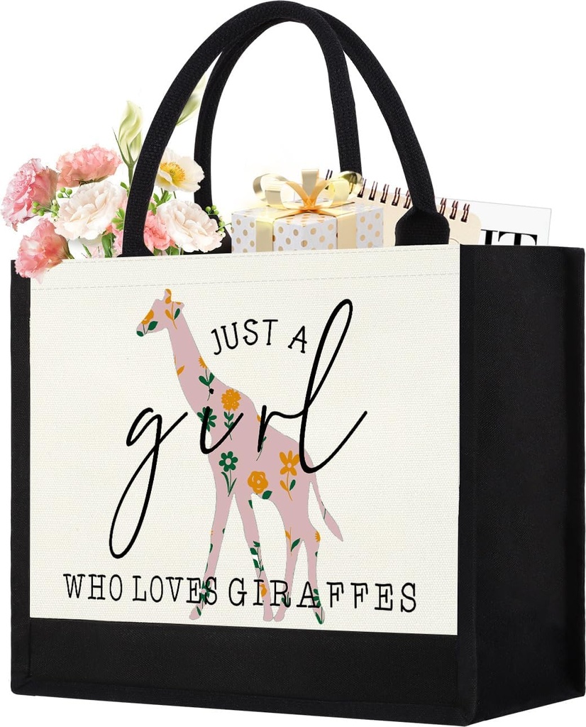 Canvas Tote Bag for Women, Cute Giraffe Gifts for Giraffe Lover, Animal Lover Gifts Aesthetic Bag Reusable Grocery Bag, Birthday Christmas Gift for Daughter Friends Sisters Bestie Who Loves Giraffes