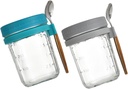 2sets Overnight Oat Cup Reusable Glass Jars with Spoons Ergonomic Design for Healthy Breakfasts for Oats Yogurt and Salads Peacock Green Gray