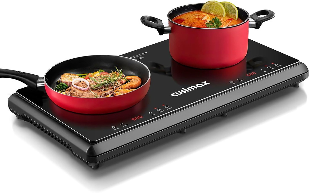 Electric Stove,Cusimax Electric Hot Plate for Home,9 Temperature and 1800w Power Level,Double Infrared Burner with Sensor Touch,Kids Safety Lock,Timer,Ceramic Countertop Stove