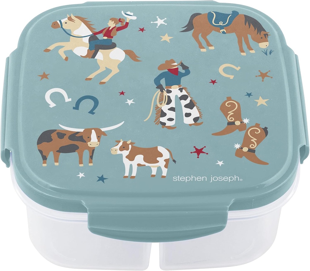 Stephen Joseph, Snack Box with Ice Pack,3 compartments and lid, Reusable, travel on-the-go meals, Removable Ice Pack, Western