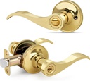 Wave Style Door Lever, Keyed Entry Door Handle with Lock, Gold Entrance Lever Reversible for Left/Right Handed for Office or Front Door with Polished Brass Finish, 1 Pack
