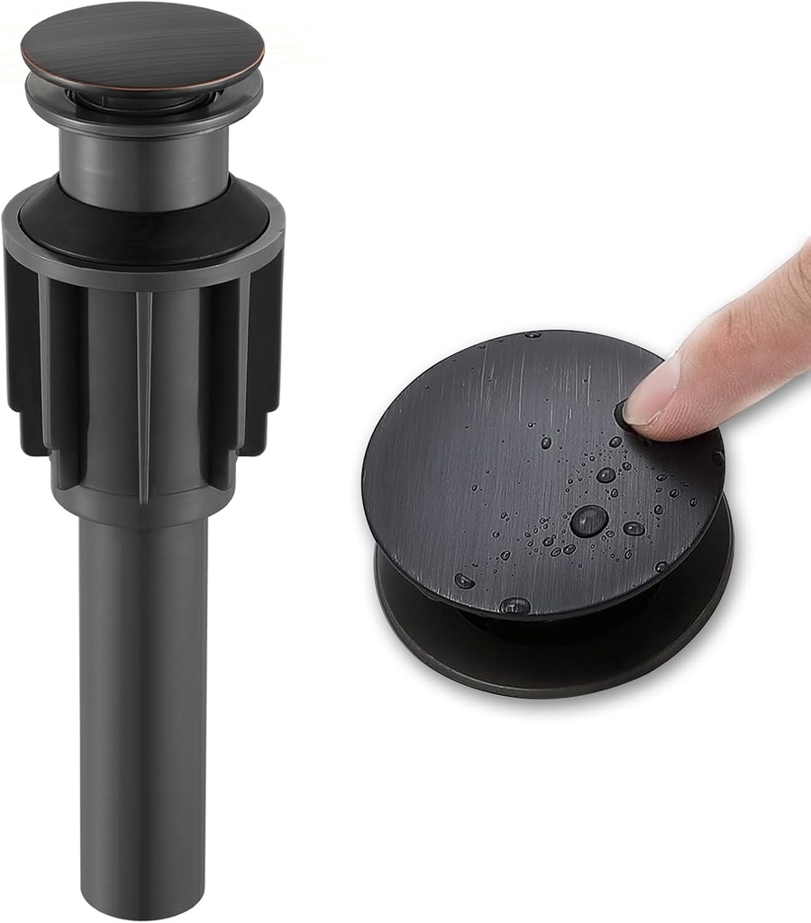 Bathroom Sink Drain Without Overflow for Vessel Sink Lavatory Vanity, Pop Up Drain Stopper Oil Rubbed Bronze Built-In Anti-Clogging Strainer