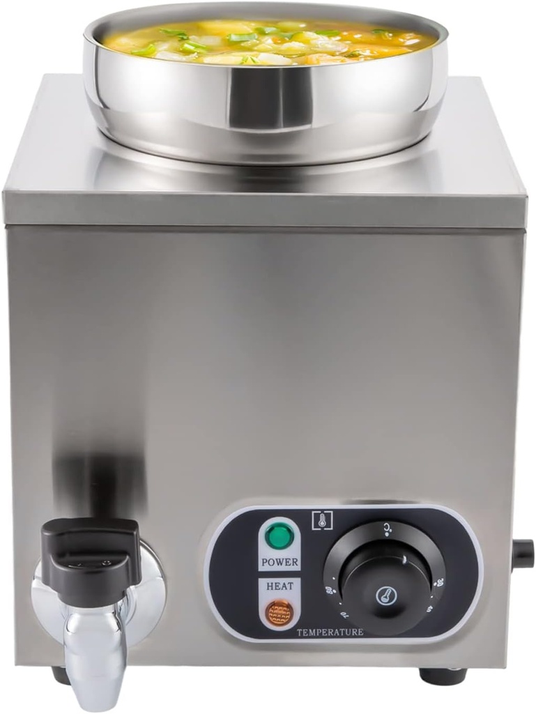 4.2Qt Commercial Soup Warmer 110V Electric Food Warmer Adjustable Temp. 86-185℉, Stainless Steel Food Warmer Countertop Soup Pot with Tap for Cheese/Hot Dog/Rice (4L)