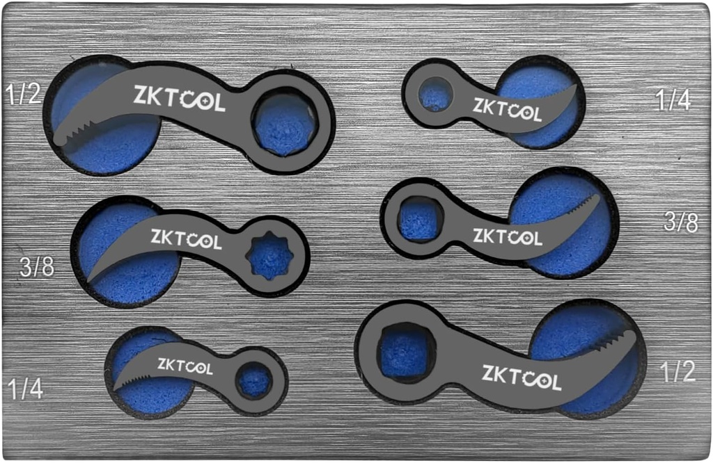 ZKTOOL 6PC Pry Bar Wrench Adaptor Head Kit,Crowbar Adapter Head Tools, The Square Outline Does Not Slip Easily, Includes 1/2" 3/8" 1/4" D 4pt/8pt (Square) Profile