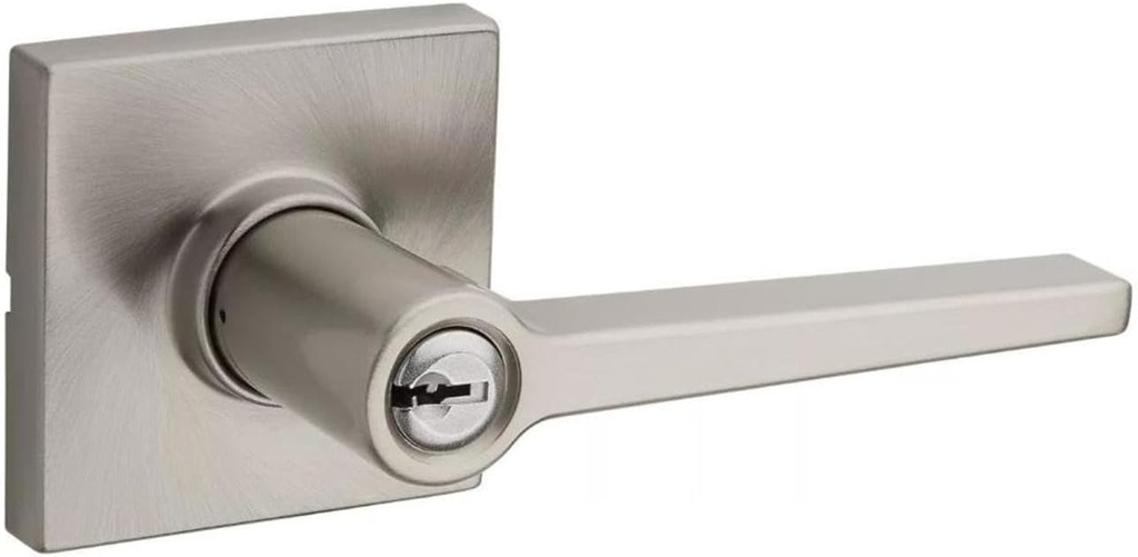 Kwikset SL6500DALSQT Daylon Single Cylinder Keyed Entry Door Lever Set with Square Rose from The Safe Lock Collection - Satin Nickel