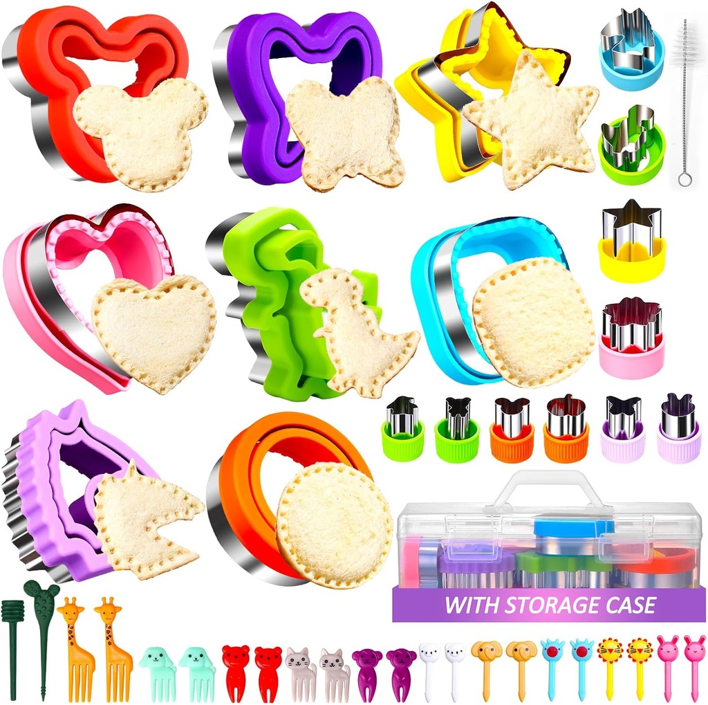 Uncrustable Sandwich Cutter, Sandwich Cutters for Kids Lunch, 43 Pcs Kids Sandwich Cutter and Sealer Set with Storage Case, Crustless Sandwich Cutters Shapes for Girl Boy Lunch & Bento Box Accessories