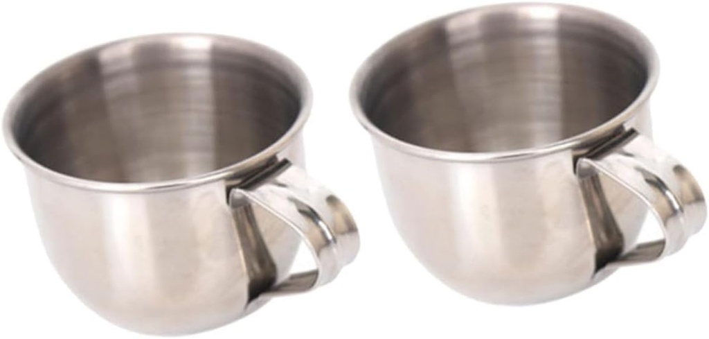 VICASKY 2pcs Stainless Steel Mini Sake Cups Rustproof Small Wine and Tea Cups with Rounded Rim Lightweight Double Wall Drinkware for Home Use