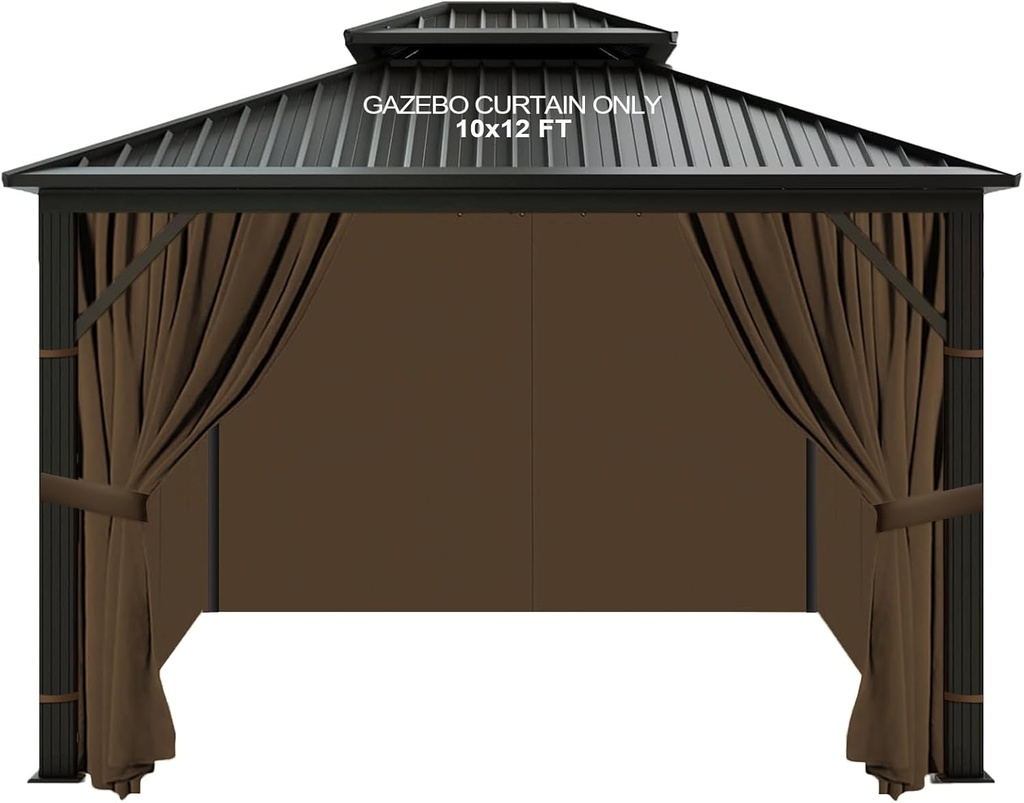 slashome 10'x12' Outdoor Gazebo Curtains Waterproof, Brown Universal Replacement Curtain 4-Panels, Sidewalls with Zipper for Garden, Patio, Yard (Only Curtains)