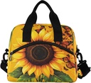 ALAZA Yellow Sunflower Flower Butterfly Insulated Lunch Bag Reusable Cooler Lunch Tote Box with Shoulder Strap for Outdoor Picnic Work School