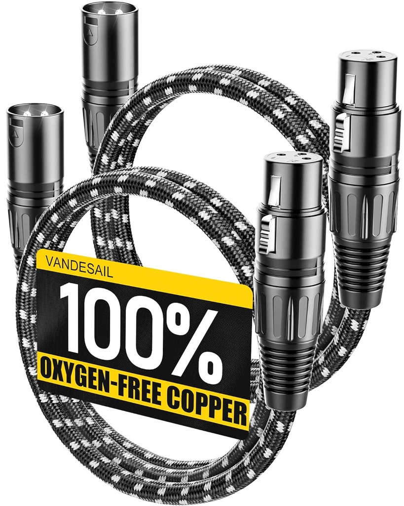 XLR Cables, 3ft 2 Pack Microphone Cable, XLR Male to Female Balanced Microphone Cord 3 pin, 3 Foot Short mic Cord Oxygen-Free Copper (OFC) Nylon Braided