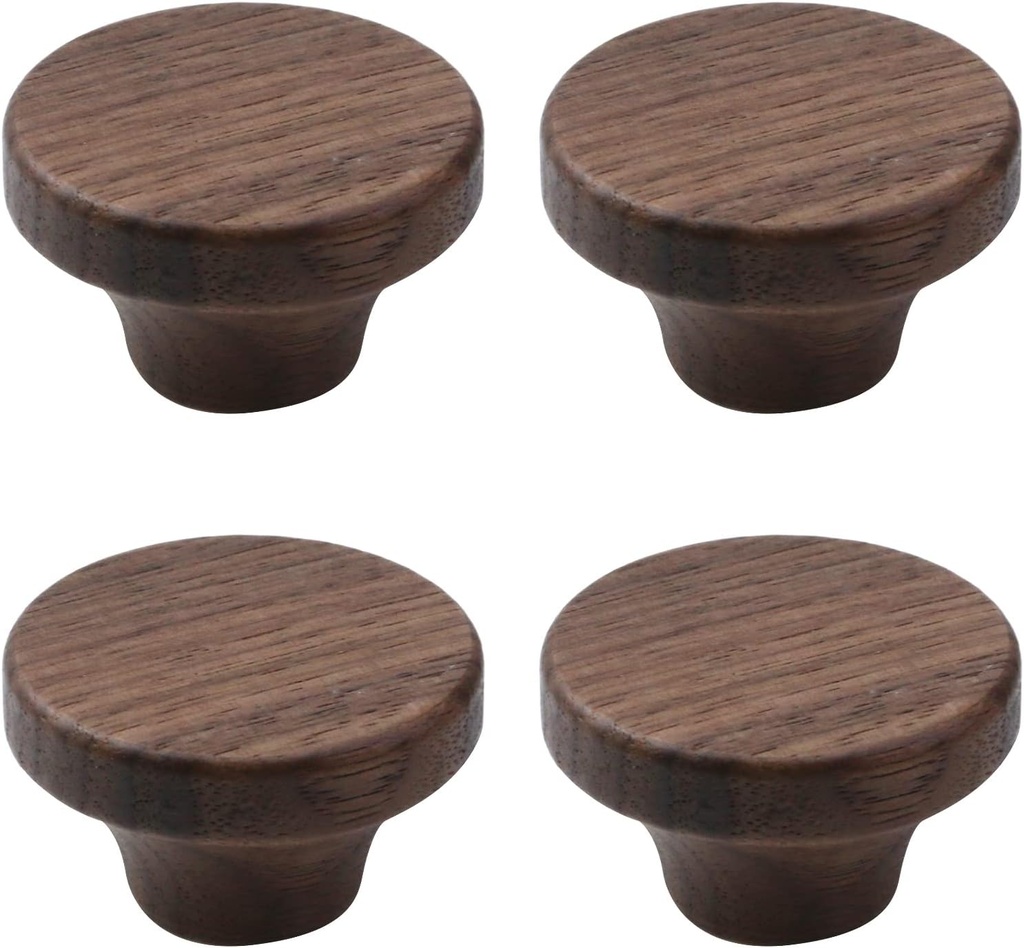 4Pcs Wood Drawer Knobs Wood Kitchen Round Knobs Cabinets Furniture Pull for Dresser Wardrobe Cupboard Drawer Knobs Pulls Handles (Black Walnut, 1.6" Single Hole Knob)