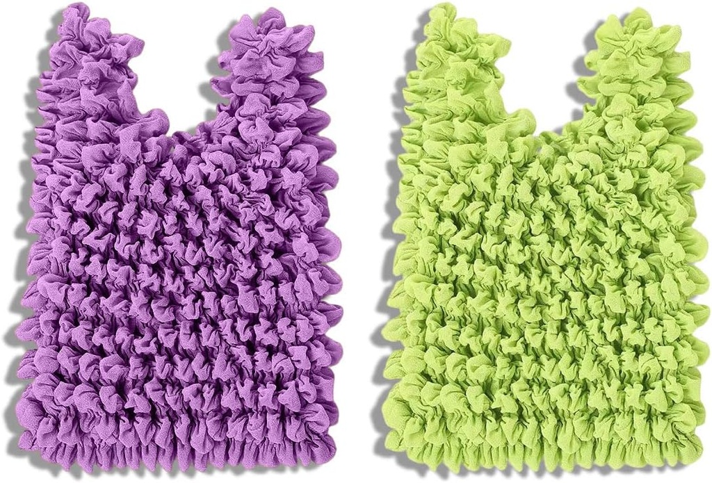 Portable Reusable Grocery Bags, 2 Pack Stretch Tote Bags, Bubble Shape Free Scaling of Size Design, Green and Purple