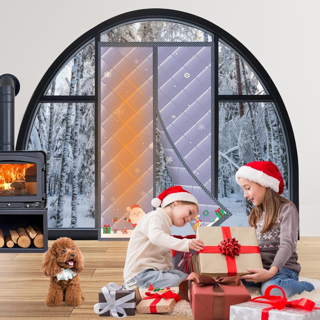 Thermal Door Curtain,Christmas Door Cover Fits Door Size 34" x 82" Oxford Fabric Filled with Thicken Cotton to Keep Draft Out,Winter Door Curtain for Front Back Kitchen Bedroom Patio Door