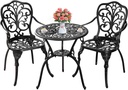 3 Piece Patio Bistro Set Cast Aluminum Bistro Table and Chairs Set of 2 with Umbrella Hole,All Weather Metal Bistro Table Set,Outdoor Patio Furniture Set for Garden(Butterfly Black)