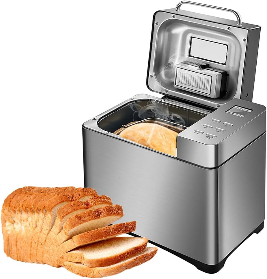 Automatic Bread Machine, 650W Multi Bread Making Machine with Fruit Nuts Dispenser, 17 Menu and 15 Hours Timer, for Whole-Wheat Bread French Bread Jam Yogurt Cake Sticky Rice 750g