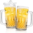 Beer Mug Set of 2, 20oz Crystal Beer Glasses with Handle, Glass Beer Mugs for Freezer, Gifts for Men
