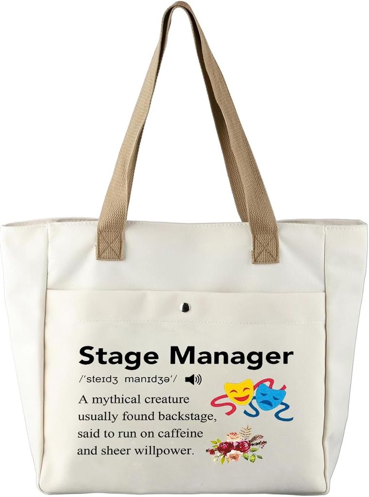 PXTIDY Stage Manager Definition Tote Bag Funny Stage Crew Backstage Shoulder Bag Drama Mask Gift Stage Manager Gift