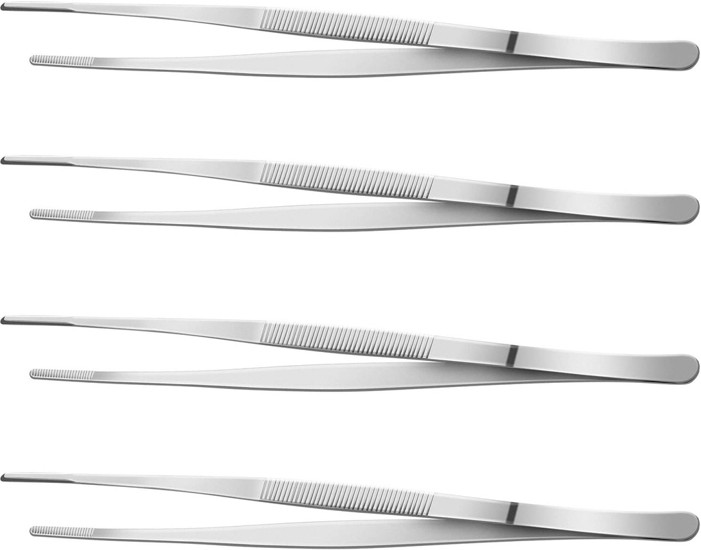 Yaomiao 4 Packs Bar Tweezers Long Garnish Tongs Bar Tweezers Stainless Steel Korean Bbq Tongs for Bartender Cocktail Cooking Food(Silver,12 Inch)