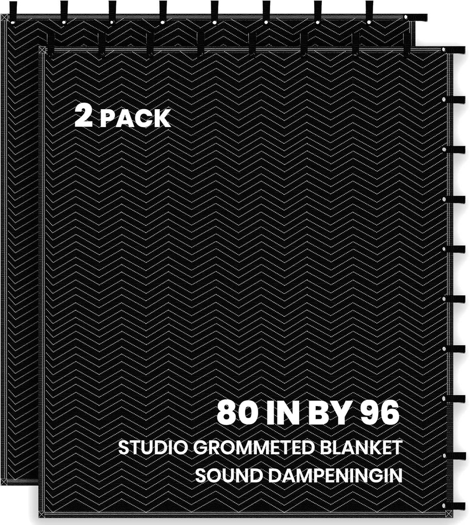 2 Pcs Sound Dampening Blanket 80" x 96", Soundproof Blanket with 16 Metal Grommets, Sound Blankets for Music Studio-Noise Reduction-Light Blocker, Sound Proof Blankets for Walls&Door, Machine Washable