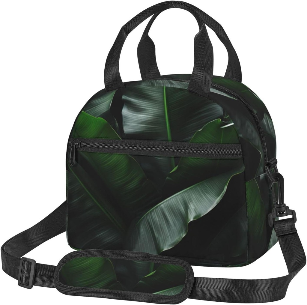 Banana Leaf Black Print Lunch Bag,Insulated Lunch Boxes,Suitable For Offices, Work, Or Picnics