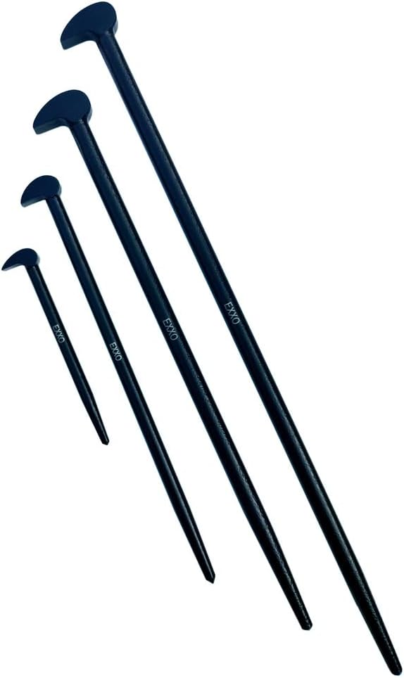 EXXO Tools - Heavy Duty 4-Piece Pry Bar Set- Durable Alloy Steel Industrial Strength for Automotive Mechanics, Craftsman, Machinery Technicians - Extra Long - Includes 6, 12, 16, 20 Inch Lady's Foot