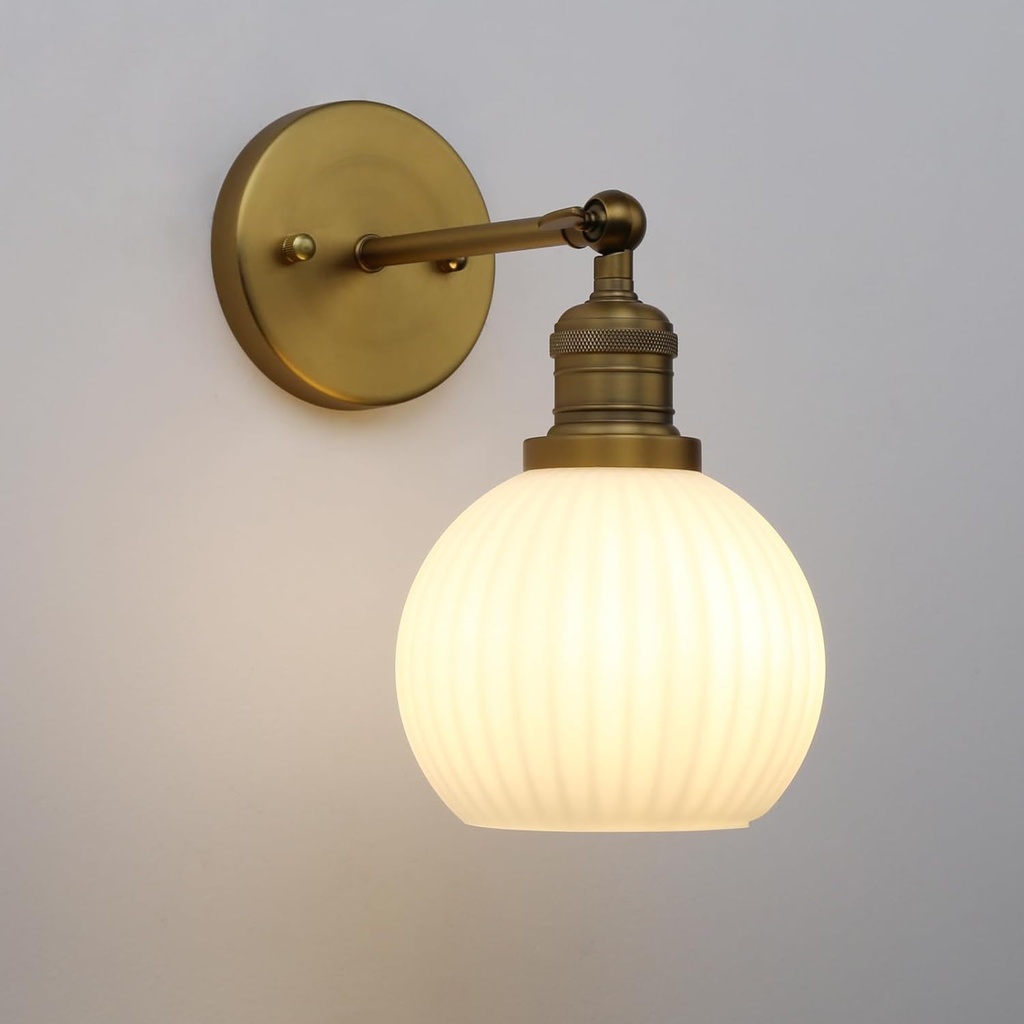 Vintage Wall Sconce 1-Light with Milk White Glass Globe Shade, Hardwired Modern Indoor Wall Mounted Lamp Fixture for Farmhouse Living Room Bedroom Bathroom