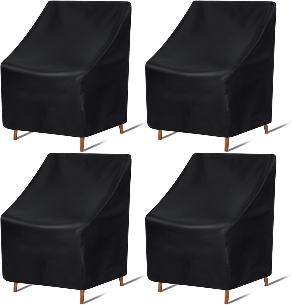 Tegeme 4 Pieces Outdoor Patio Chair Covers, Waterproof Stackable High Back Seat Covers, Outside Garden Lawn Cover for Anti-UV, Snow Dust, Windproof, Black (47 x 25 x 25 x 27.5 Inch)