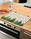 Christmas Countertop Burners Protection Mats for Kitchen, Christmas Tree Snowflakes Winter Linen Rubber Stove Top Cover Mat, Heat Proof Mats Cooktop Cover for Counter Dish Drying Mat, 36"x21"
