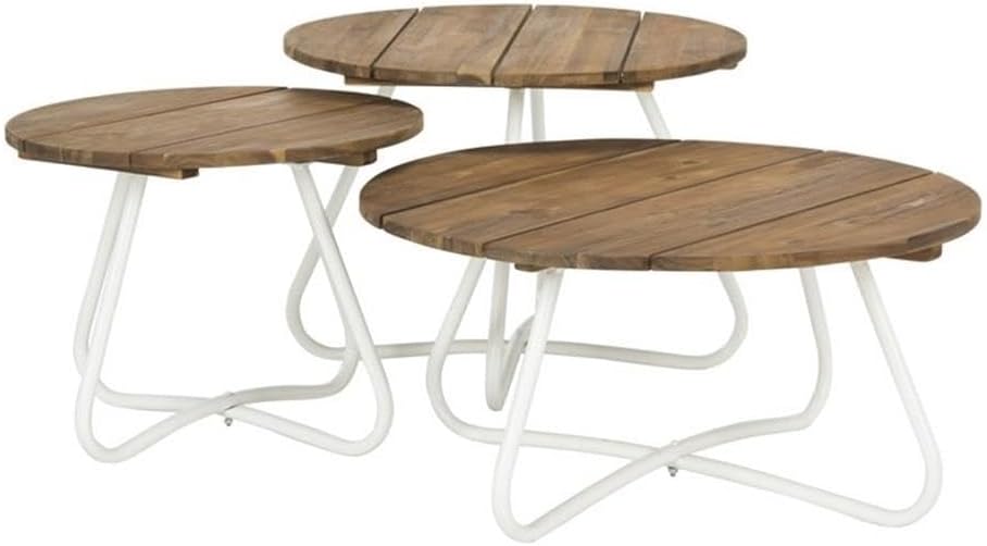 SAFAVIEH Outdoor Collection Henderson Teak and White 3Pc Wood Top Coffee Table