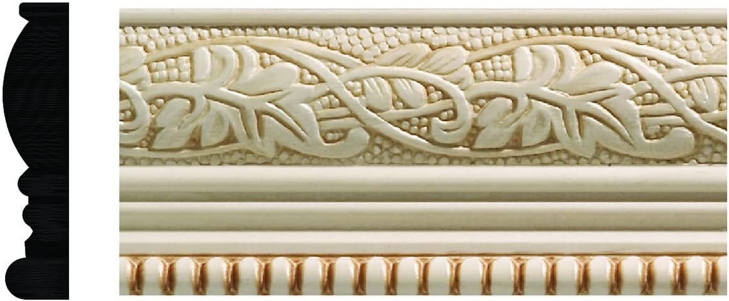 1825-4FTWHW Unfinished White Hardwood Leaf & Ball Chair Rail Moulding