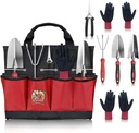 7pc Stainless Steel Heavy Duty Tool Set with Non-Slip Rubber Grip, Garden Gloves and Storage Tote Bag