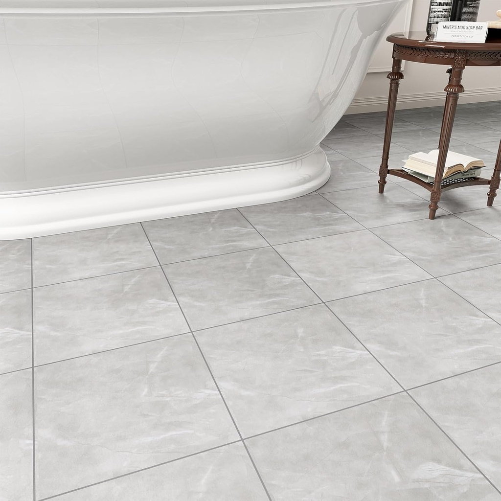 30 Pack Cover 30 Sq.Ft Peel and Stick Floor Tiles, 12” x 12” Self Adhesive Vinyl Flooring Easy DIY Installation for Kitchen, Living Room, Laundry, RV, Light Grey Marble
