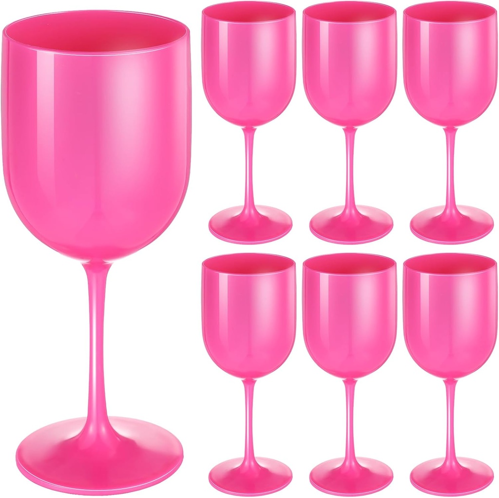 Plastic Wine Glasses Set of 6, 16 oz Goblet Acrylic Plastic Reusable Unbreakable Wine Cups for Bachelorette Wedding Bridal Shower Birthday Party(Pink)