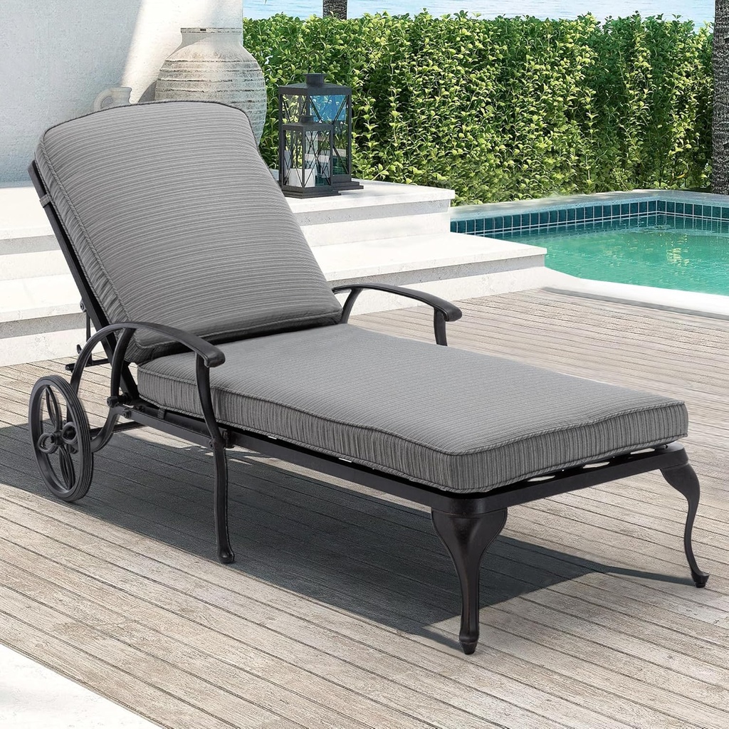 Chaise Lounge Chair Outdoor- Patio Pool Chairs Tanning Lounges for Outside Beach Lounger Cast Aluminum with Grey Cushion 1Pack