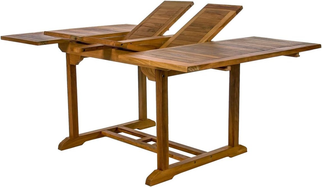 All Things Cedar TD72-22 Teak 9-Piece Extension Patio - Table & 8 Folding Chairs Dining Set for Outdoor & Indoor Events | Dual Built-in Butterfly Leaf Design | Green Cushions