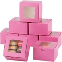 100Pcs Paper Cookie Boxes With Window Small Bakery Boxes 4x4x2.5 Inches Mini Cake Boxes For Pastries,Cupcakes,Desserts,Donuts,Chocolate Strawberries,Candy,Treat Boxes(4 * 4 * 2.5,Pink)