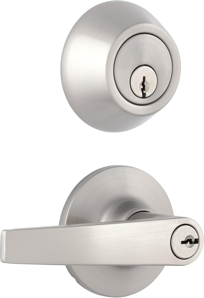 Miseno MLK2021 Momac Straight Single Cylinder Keyed Entry Door Lever Set with Deadbolt - Satin Nickel