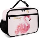 Flamingo with Flowers Reusable Lunch Box Insulated Lunch Bag Cooler Bag Lunchbox Meal Food Container Tote Bag for Women Kids Girls School Camping Hiking Picnic Beach Travel
